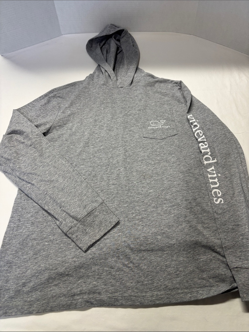 Vineyard Vines Heather Gray Hooded Long-Sleeve Pocket Tee